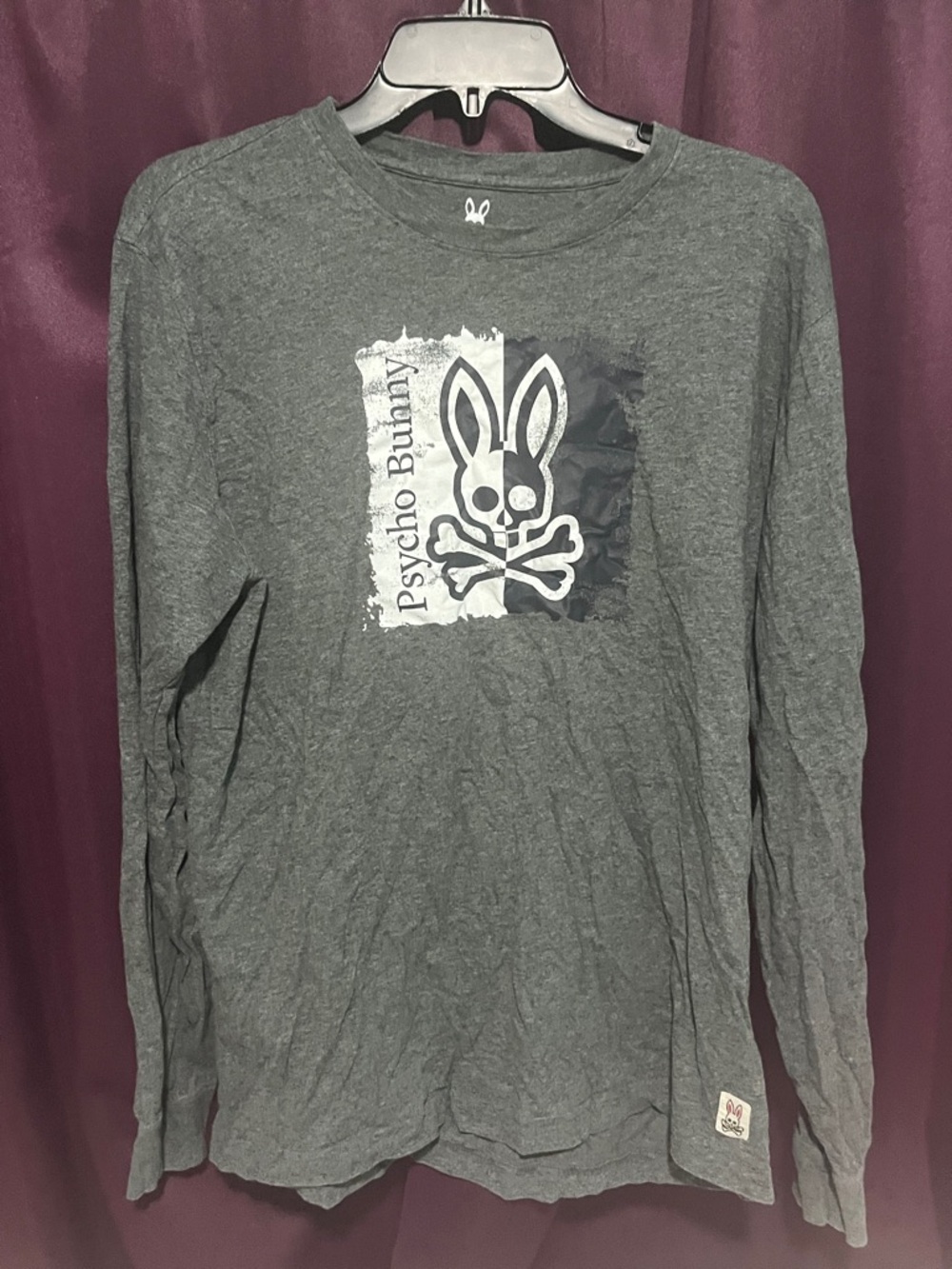 Psycho Bunny Gray Long Sleeve Tee with Skull Bunny Graphic